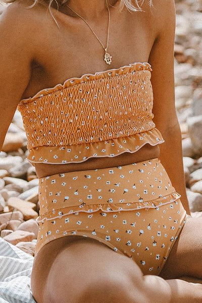 Variant image for Women's Floral Print Bikini Set Ruffled Bandeau-10