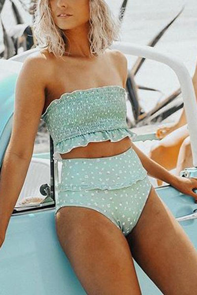 Women's Floral Print Bikini Set Ruffled Bandeau-6