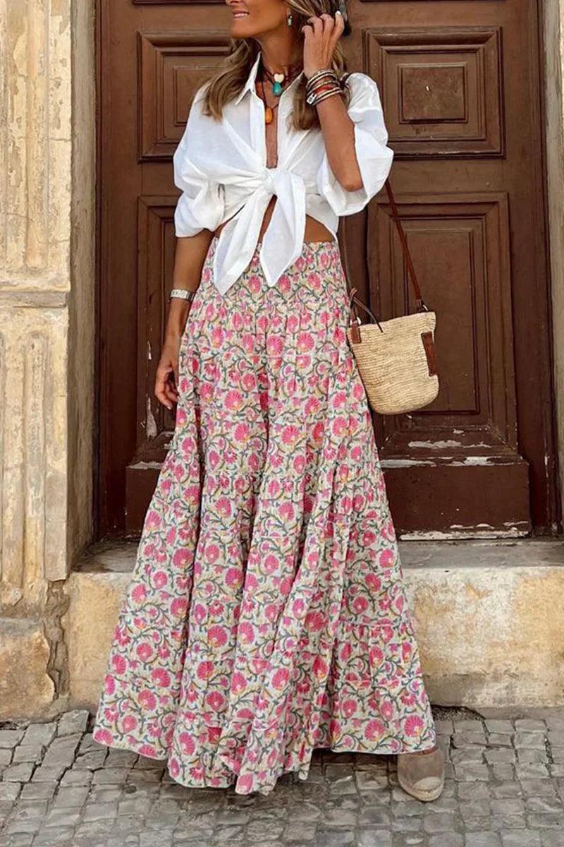 Women's Maxi Skirt Bold Pattern Full-Length Elastic Waist-4