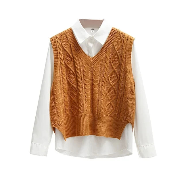 Amelia | Women's Cable Knit Sweater Vest with V-Neck 2