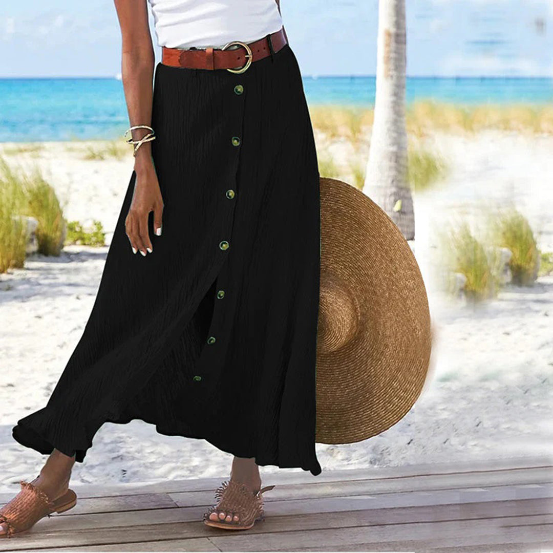 Women's Maxi Skirt A-Line Cotton Elastic Waist Solid Color-2