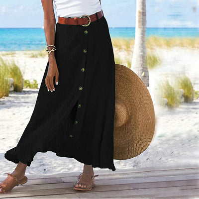 Women's Maxi Skirt A-Line Cotton Elastic Waist Solid Color-2