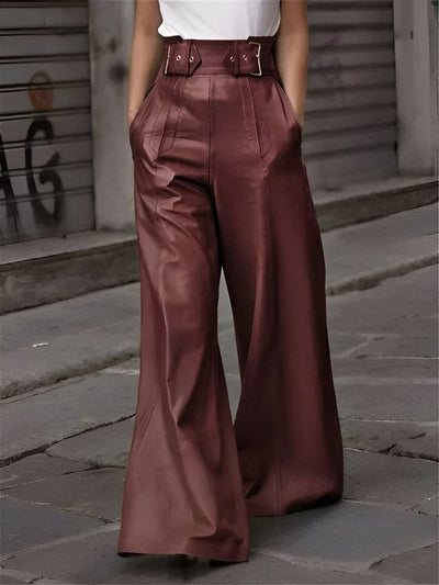 Claudia | Women's High Waist Wide Leg Leather Trousers 1