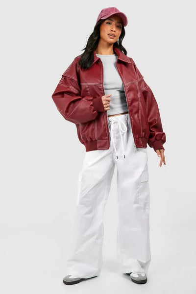 Faye | Oversized Red Leather Jacket 5