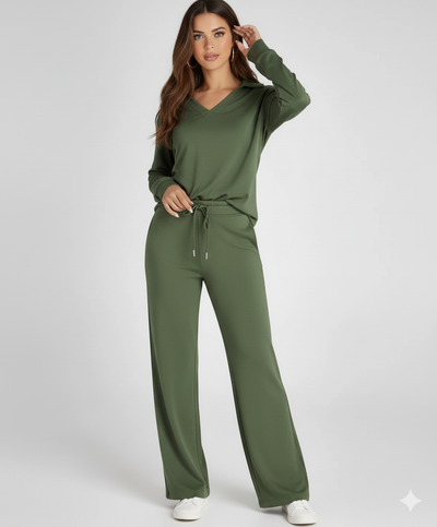Fiona | Women's Loungewear Set V-Neck Collared Top and Drawstring Pants 8