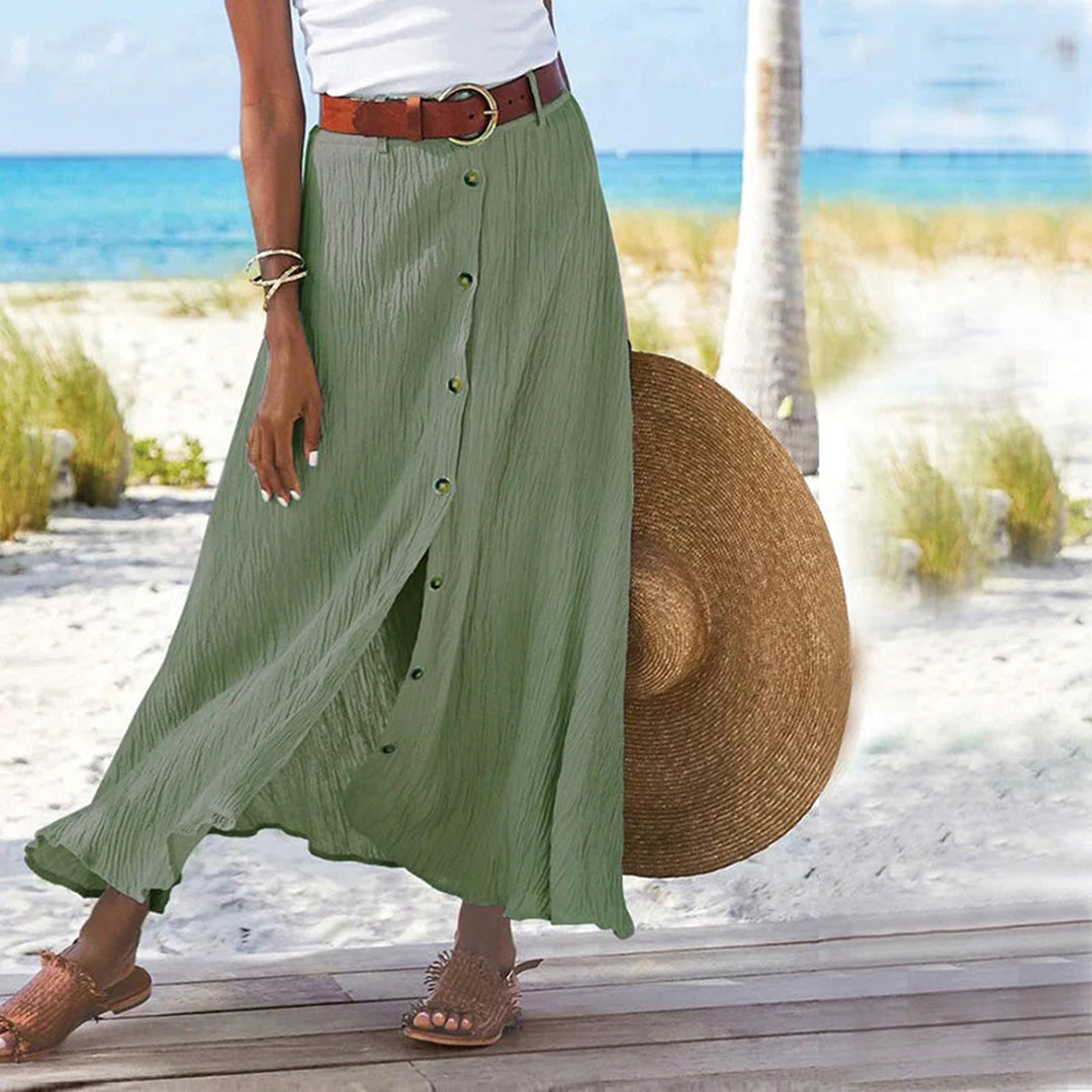 Variant image for Women's Maxi Skirt A-Line Cotton Elastic Waist Solid Color-11