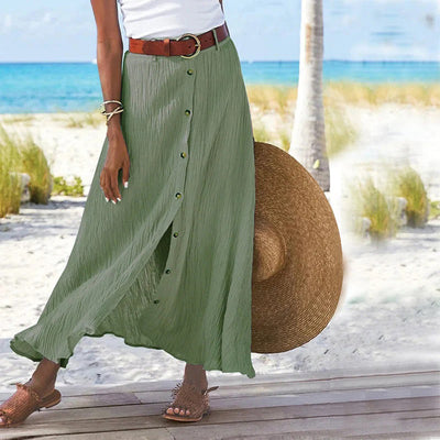 Women's Maxi Skirt A-Line Cotton Elastic Waist Solid Color-3