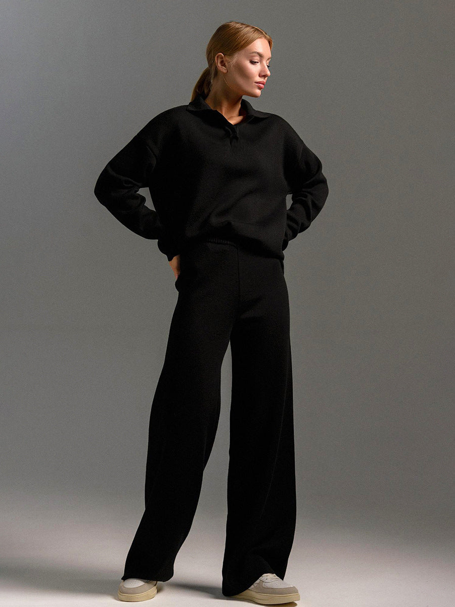 Hannah | Women's Lounge Set With Collared Top And Wide-Leg Pants 0