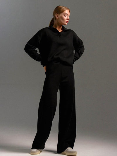 Hannah | Women's Lounge Set With Collared Top And Wide-Leg Pants 0