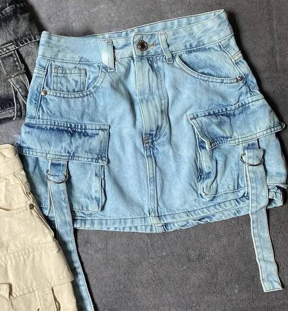 Variant image for Women's Denim A-Line Mini Skirt Multi-Pocket-6
