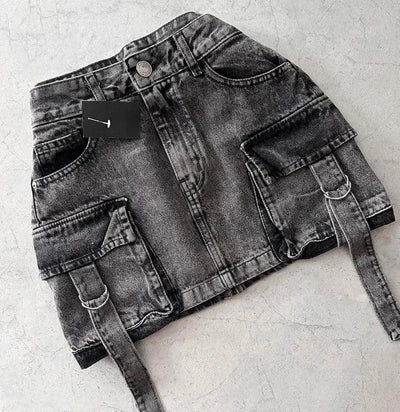 Women's Denim A-Line Mini Skirt Multi-Pocket-1