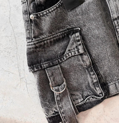 Women's Denim A-Line Mini Skirt Multi-Pocket-6