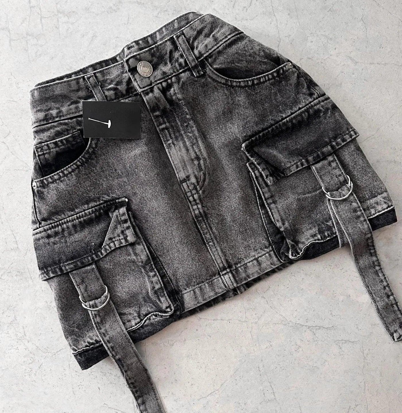 Women's Denim A-Line Mini Skirt Multi-Pocket-5