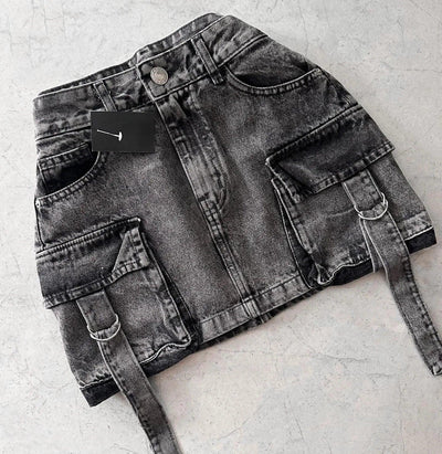 Women's Denim A-Line Mini Skirt Multi-Pocket-5