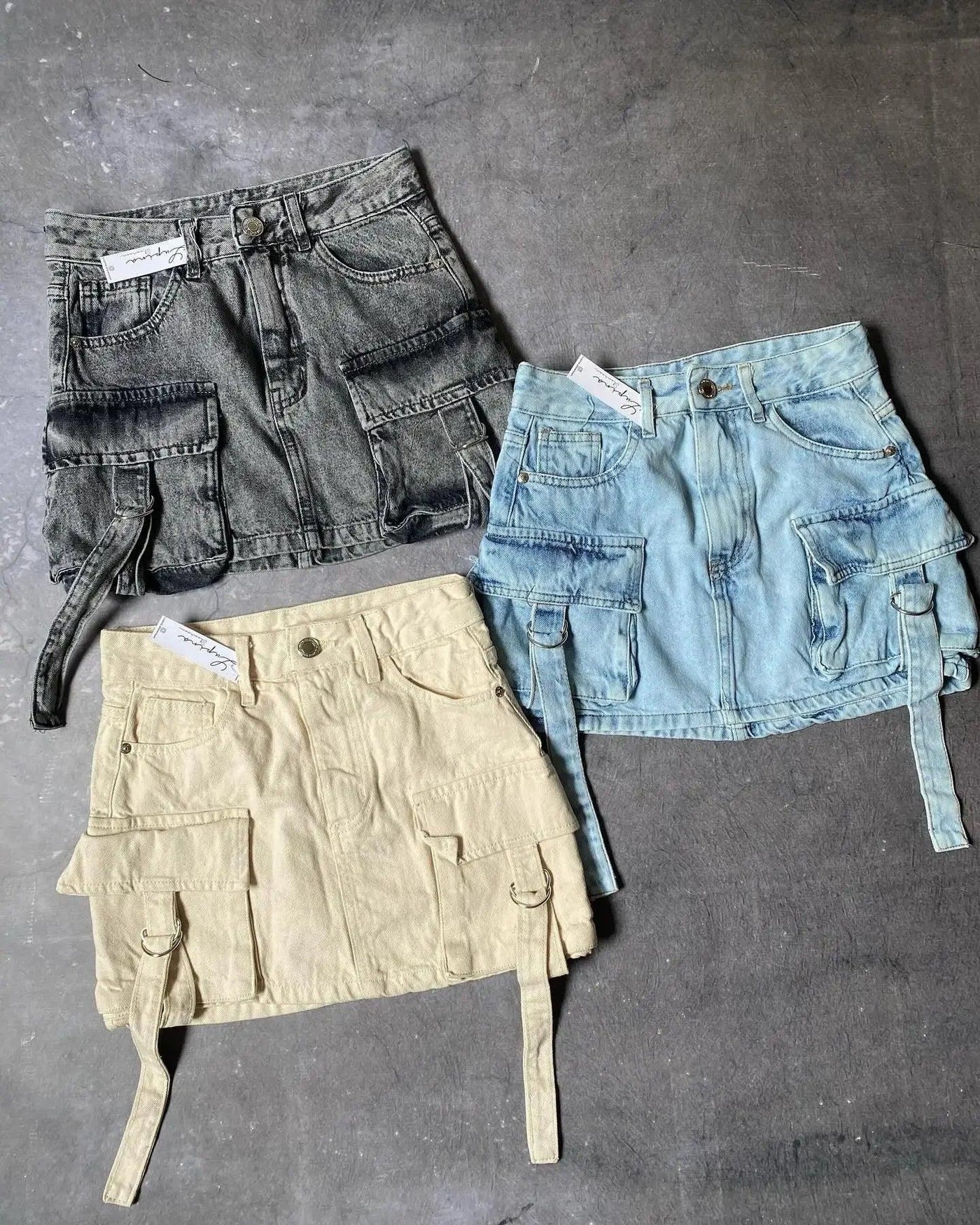 Women's Denim A-Line Mini Skirt Multi-Pocket-4