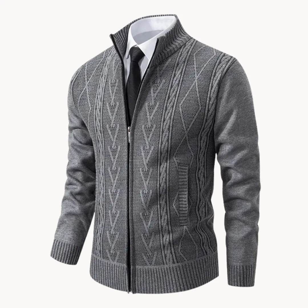 Henry | Men’s Cardigan With Zip Closure Ribbed Collar 0