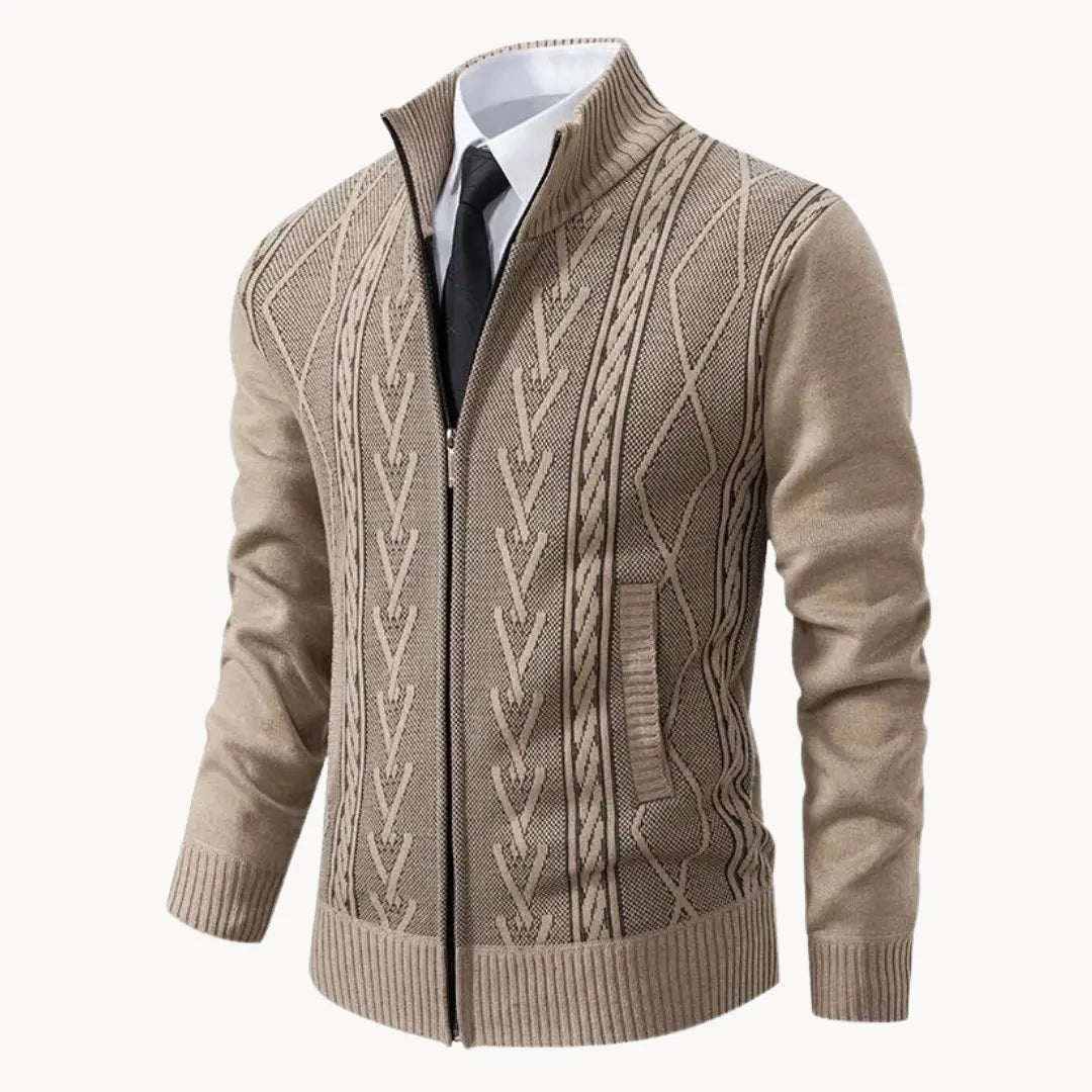 Henry | Men’s Cardigan With Zip Closure Ribbed Collar 1