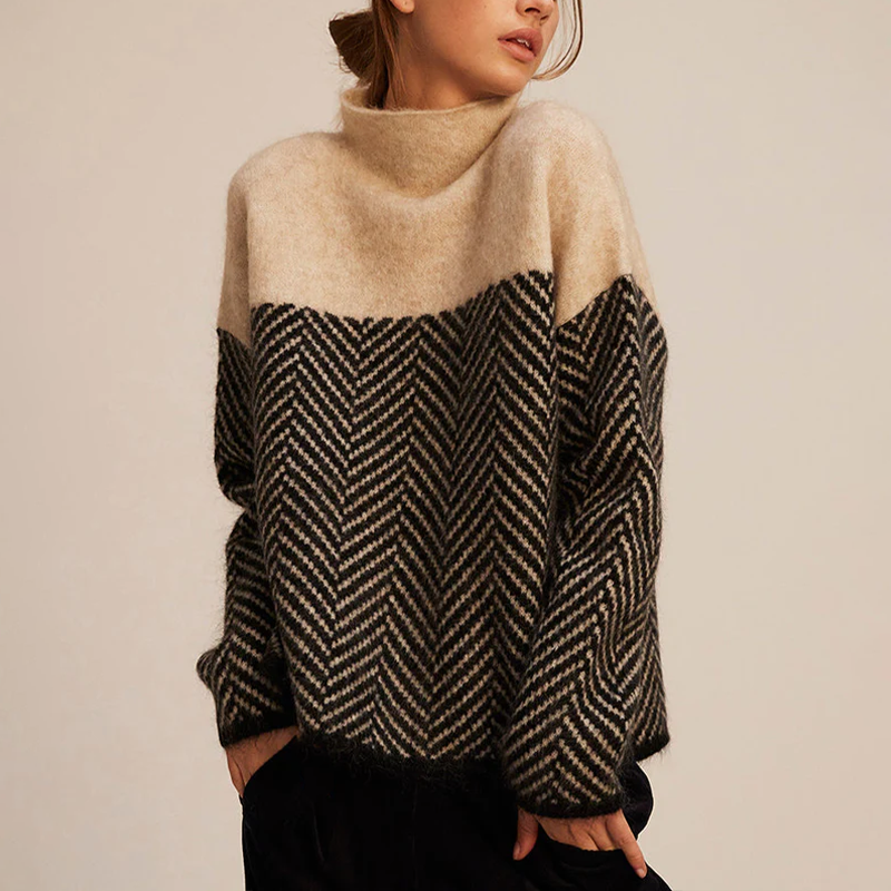Kiki | Women's Cashmere Sweater With Herringbone Detailing 0
