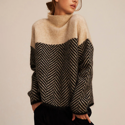 Kiki | Women's Cashmere Sweater With Herringbone Detailing 0