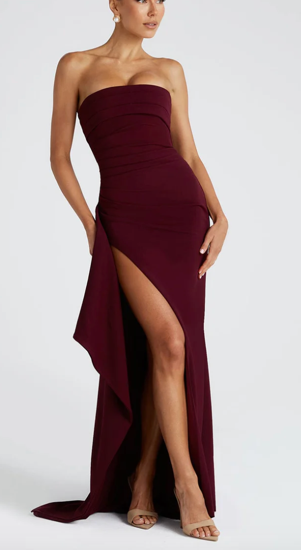 Lauren | Women's Strapless Maxi Dress With High Slit 3