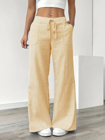 Linda | Women's Wide Leg Pants With Vertical Stripes and Pockets 0
