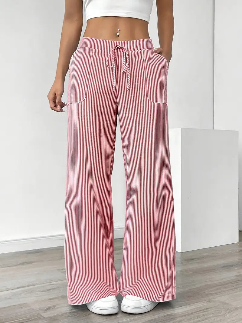 Linda | Women's Wide Leg Pants With Vertical Stripes and Pockets 1