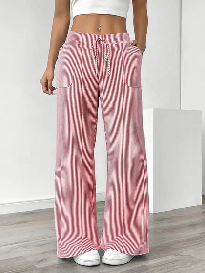 Linda | Women's Wide Leg Pants With Vertical Stripes and Pockets 1