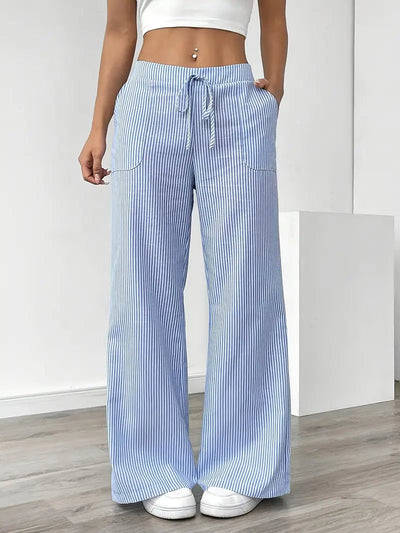 Linda | Women's Wide Leg Pants With Vertical Stripes and Pockets 2