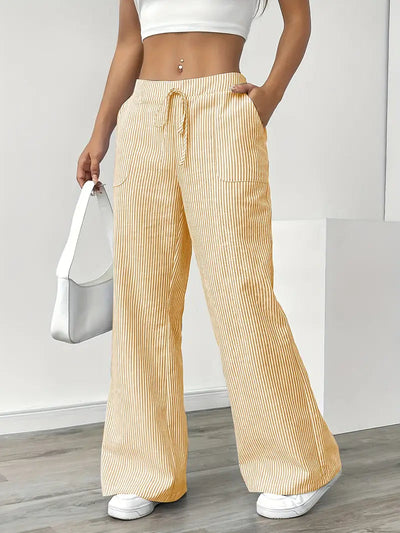Linda | Women's Wide Leg Pants With Vertical Stripes and Pockets 4