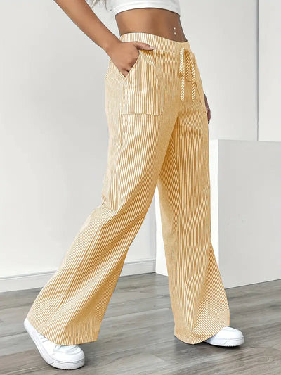 Linda | Women's Wide Leg Pants With Vertical Stripes and Pockets 6