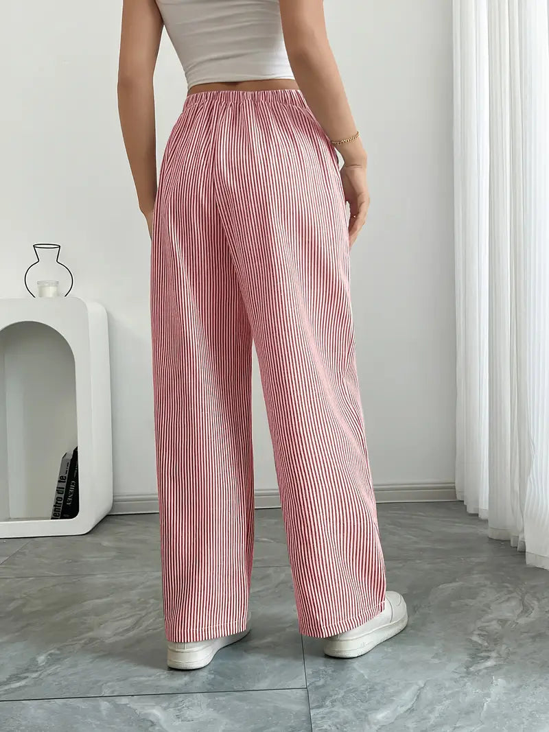 Linda | Women's Wide Leg Pants With Vertical Stripes and Pockets 8