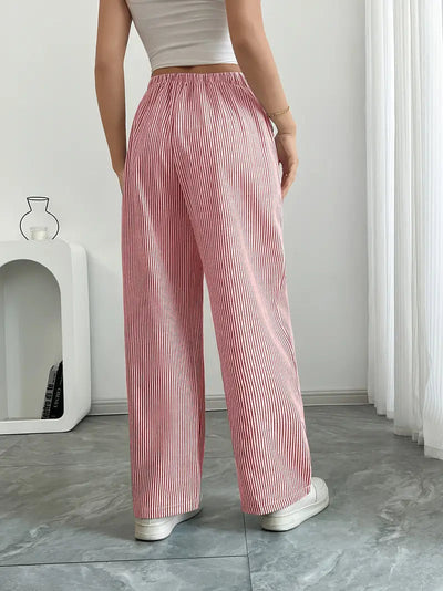 Linda | Women's Wide Leg Pants With Vertical Stripes and Pockets 8