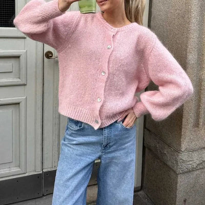 Livia | Women's Long Black Cardigan with Button Front Closure 8