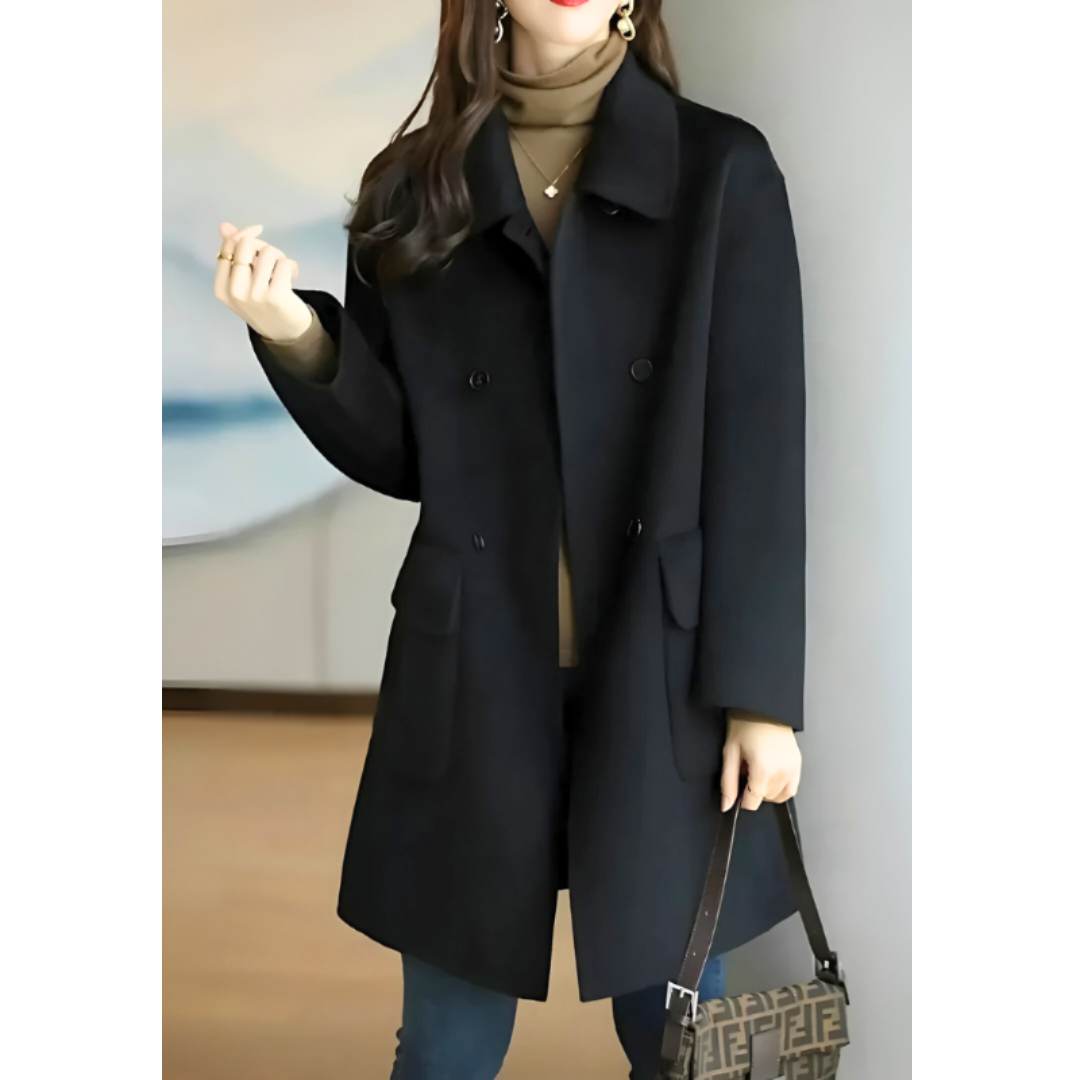 Marie | Women's Long Coat Mid-Length Buttoned Windproof 2
