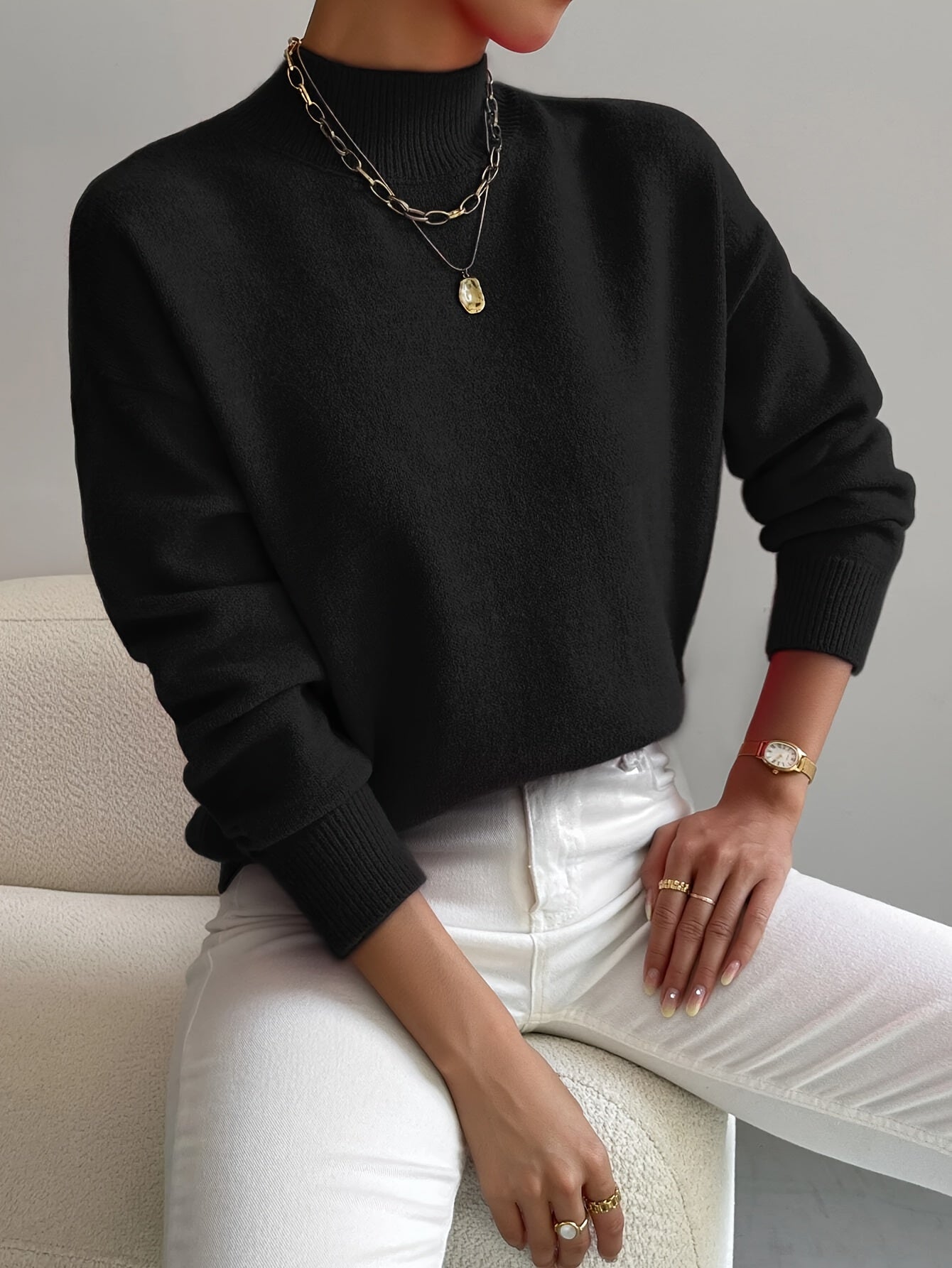 Marina | Women's Black Turtleneck Ribbed Sweater 4