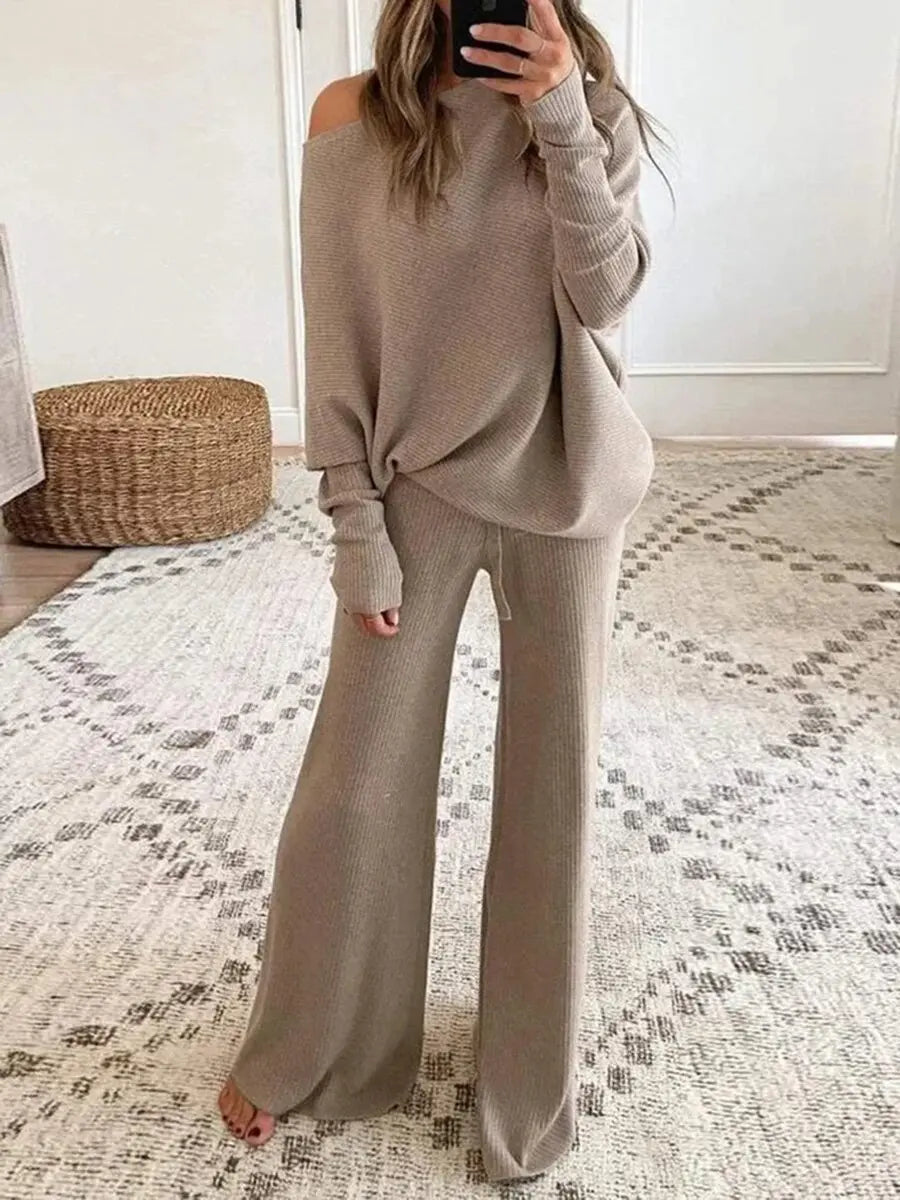 Mia | Women's Loungewear Set Cotton Polyester Wide-Leg Pants 0