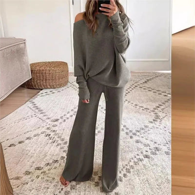 Mia | Women's Loungewear Set Cotton Polyester Wide-Leg Pants 3