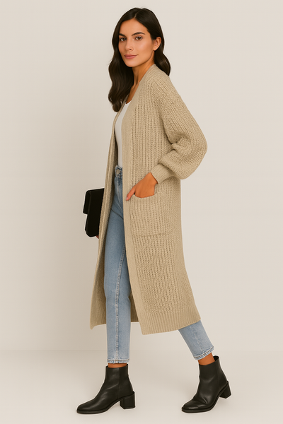 Narelle | Women's Long Chunky Knit Open-Front Cardigan with Pockets 2