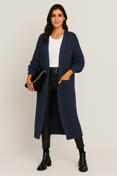 Narelle | Women's Long Chunky Knit Open-Front Cardigan with Pockets 6