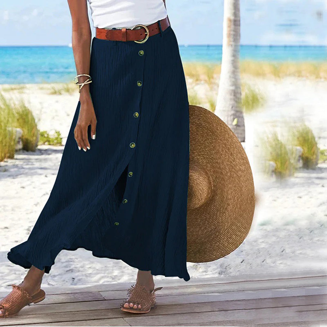 Variant image for Women's Maxi Skirt A-Line Cotton Elastic Waist Solid Color-16