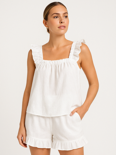 Nia | Women's Ruffle Pajama Set with Sleeveless Top and Shorts 0