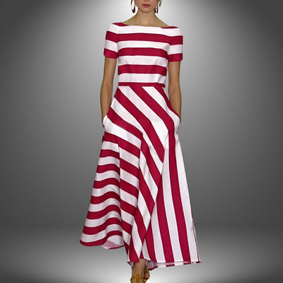 Noemi | Women's Striped Maxi Dress With Short Sleeves and Pockets 1
