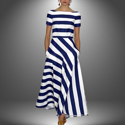 Noemi | Women's Striped Maxi Dress With Short Sleeves and Pockets 2