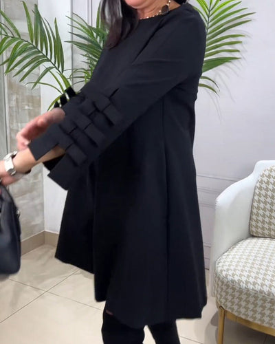 Nora | Black Long Sleeve Dress With Fringe Accents 3