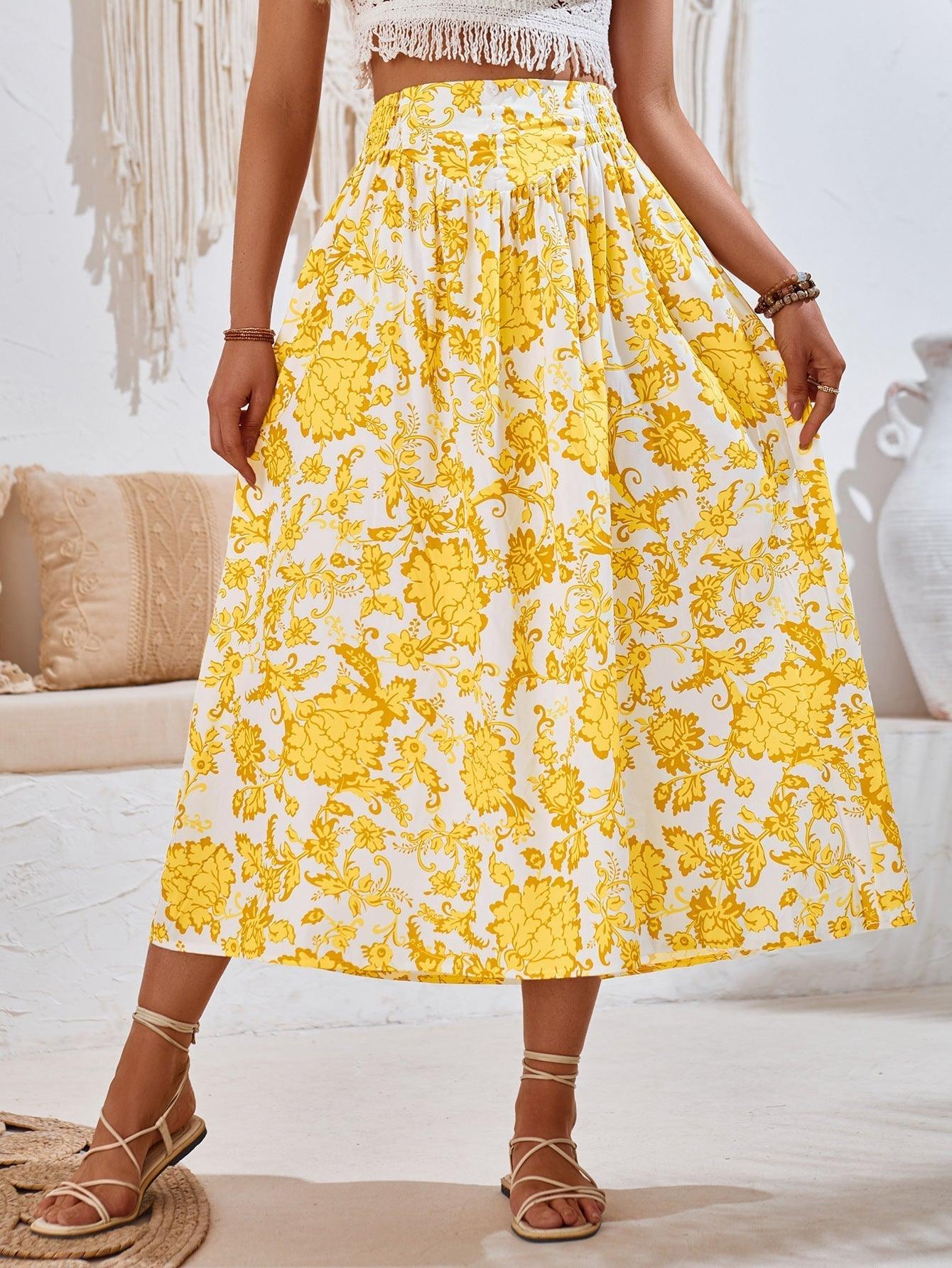 Women's Maxi Skirt Floral Print Cotton-4