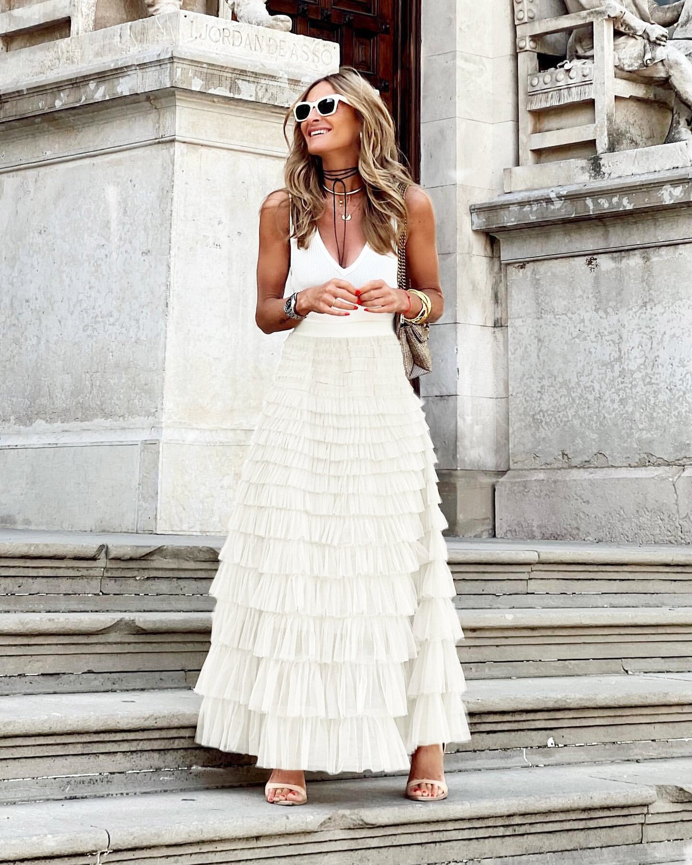 Variant image for Women's Maxi Skirt High Waist Ruffle Layers Tulle-6
