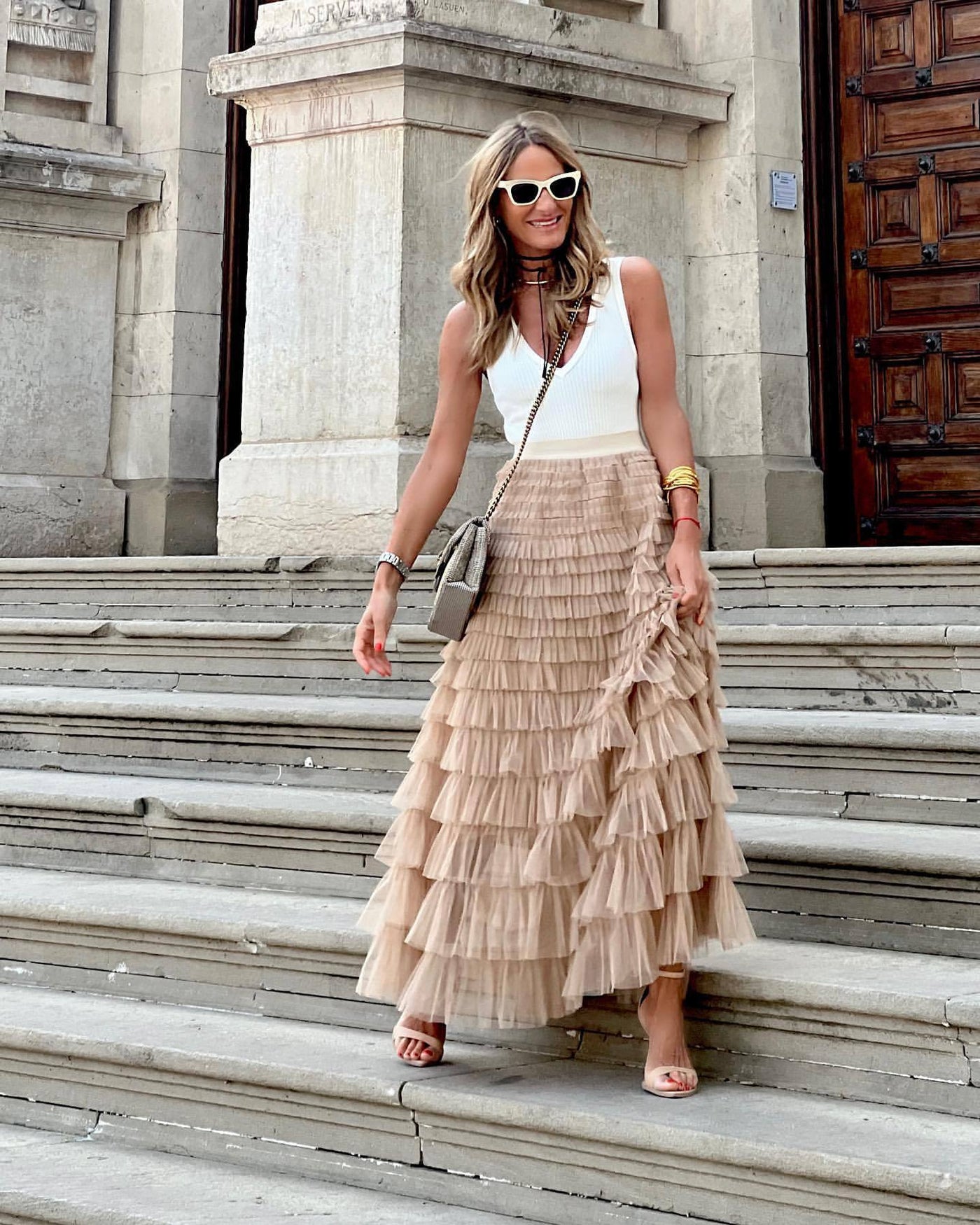 Women's Maxi Skirt High Waist Ruffle Layers Tulle-3
