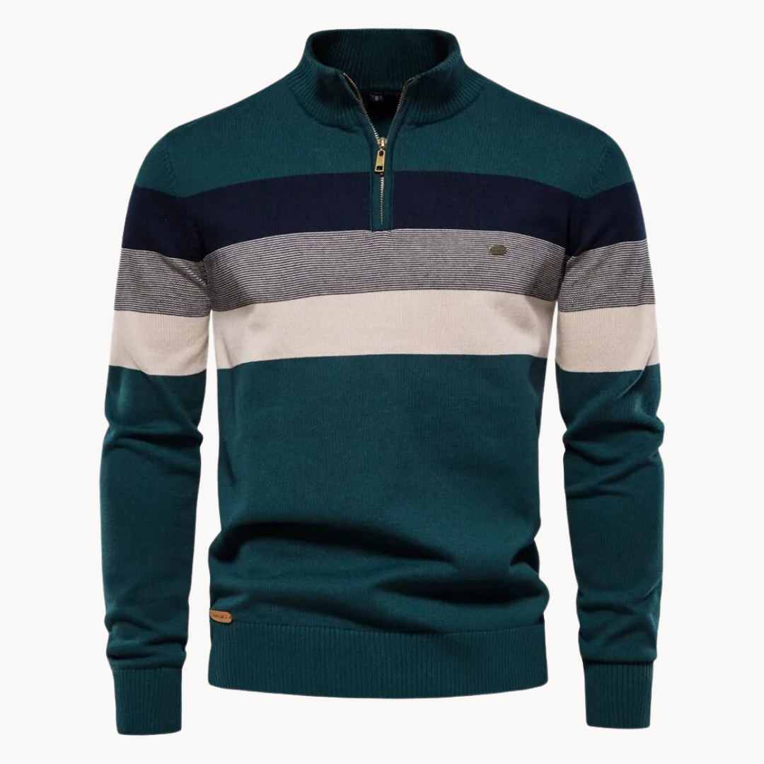 Oliver | Men’s Quarter-Zip Sweater Striped Pattern Smooth 1