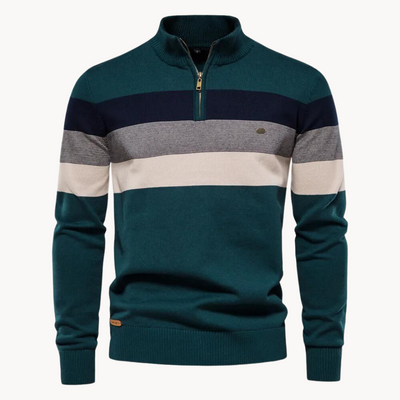 Oliver | Men’s Quarter-Zip Sweater Striped Pattern Smooth 1