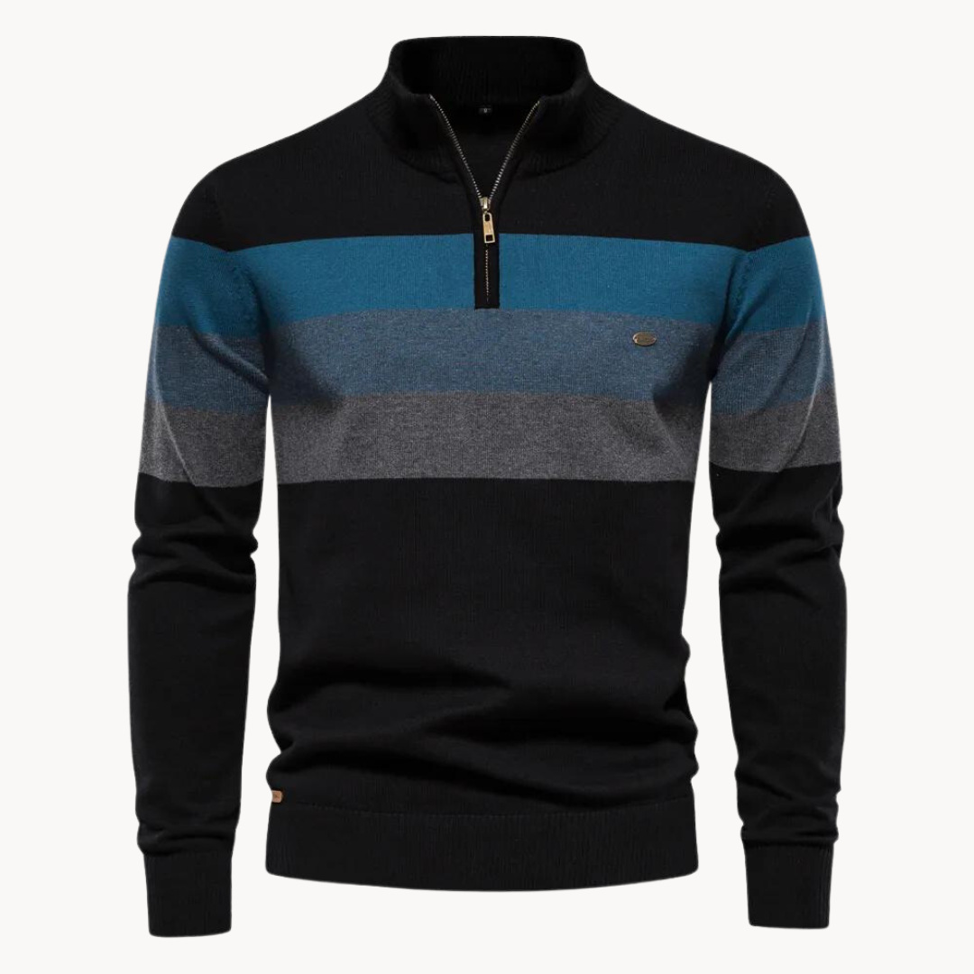 Oliver | Men’s Quarter-Zip Sweater Striped Pattern Smooth 2